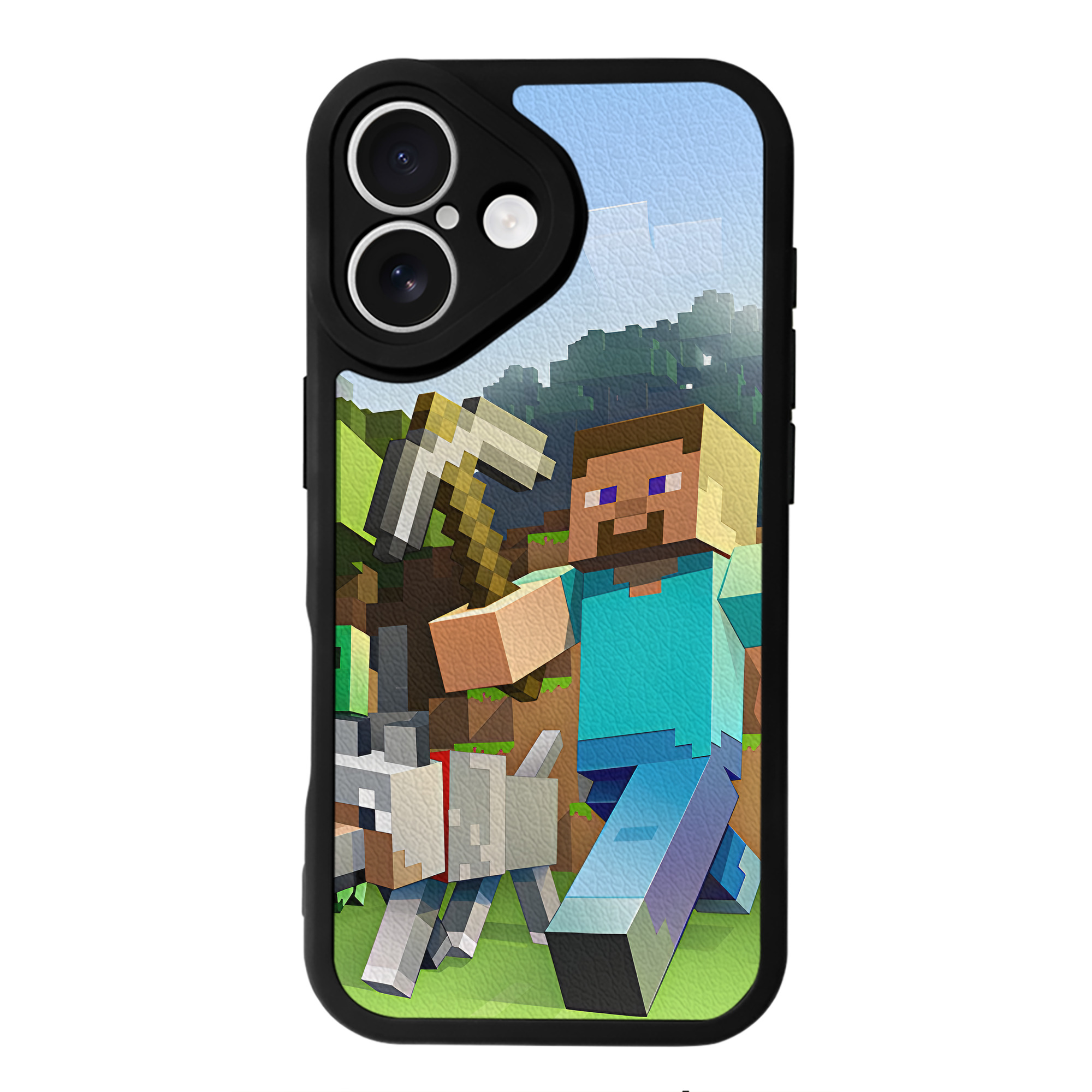 （画像用） マインクラフト ブロックの世界 Minecraft MC Block world 【iPhone 16シリーズ対応】シリコンスマホケース（レザー調） 材質：シリコン